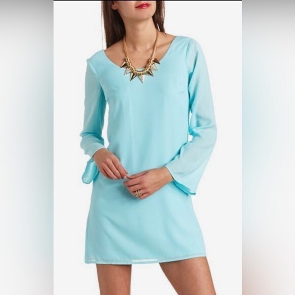 Sky blue cross back chiffon overlay dress size XS - Picture 2 of 7